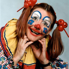 woman clown with pigtails